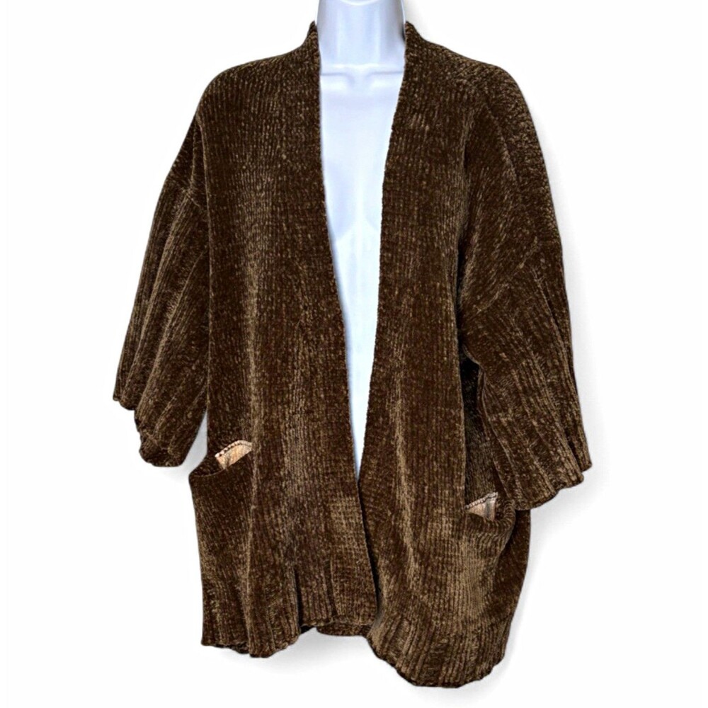Anthropologie Moth Chenille Velvet Open Front Cardigan Size S Small Chocolate